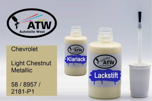 Chevrolet, Light Chestnut Metallic, 58 / 8957 / 2181-P1: 20ml Lackstift + 20ml Klarlack - Set, von ATW Autoteile West.